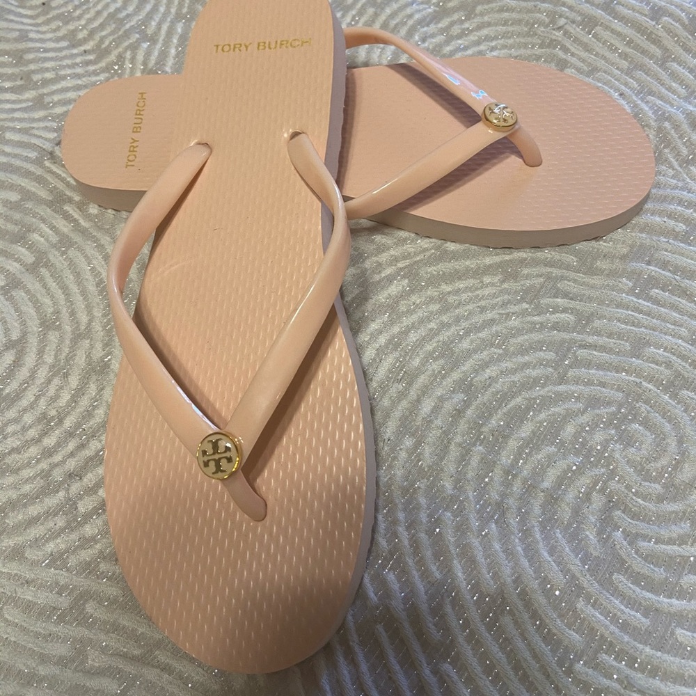 Peach Tory Burch flip flops